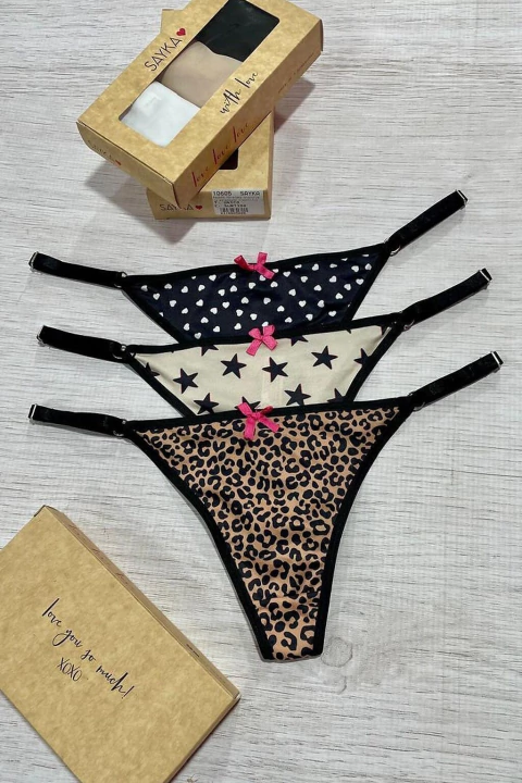 SAYKA 10605 Colaless Microfibra Estampada Con Puntilla Y Bretel Regula