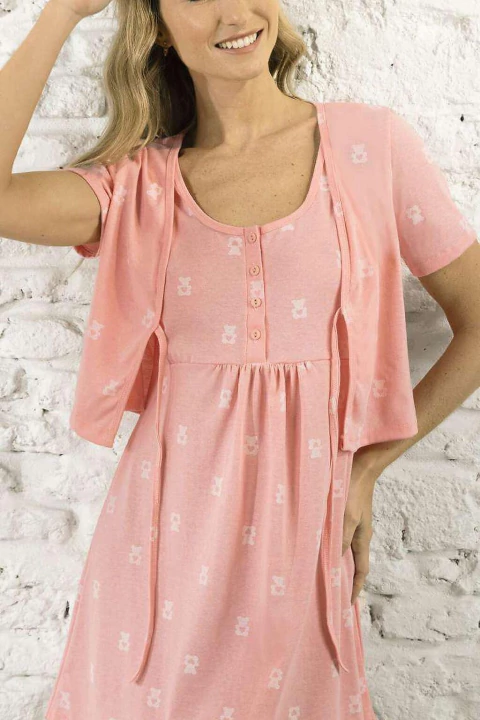 LENCATEX 26842 Camisón Maternal De Jersey Con Mañanita