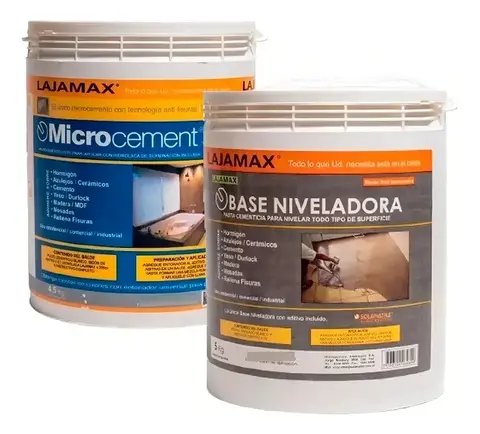 Combo Microcemento 4.5 Kg + Base Niveladora 5kg Lajamax Blanco Anti-fisuras Kit