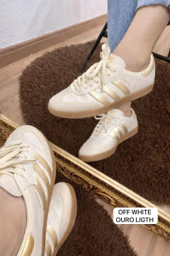 TENIS AD 3 LISTRAS BEGE DOURADO PREMIUM - comprar online