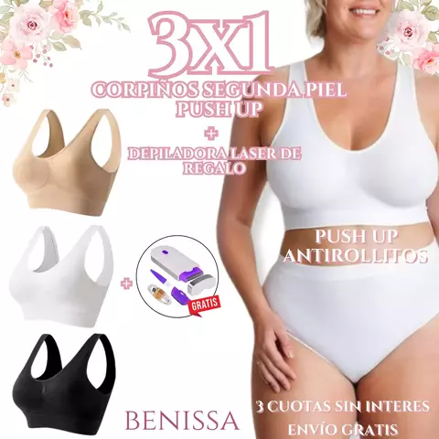 3X1 CORPIÑOS PUSH UP SEGUNDA PIEL ANTIROLLITOS + DEPILADORA ¡GRATIS! - comprar online