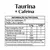 Frasco preto com tampa dourada do suplemento alimentar Taurina + Cafeína NatusDay, contendo 60 cápsulas softgel, com destaque para a composição de 1000mg de taurina e 200mg de cafeína por porção.