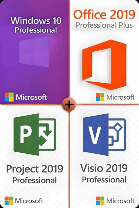 Licenças Windows 10 Pro + Visio 2019 Pro + Project 2019 Professional + Office 2019 Pro Plus