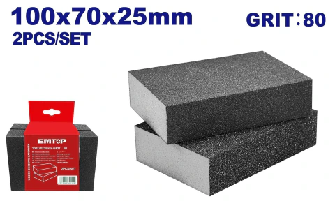 Set x 2 esponja abrasiva 100x70x25mm gr.80 metal y madera TV EMTOP EMUK1501