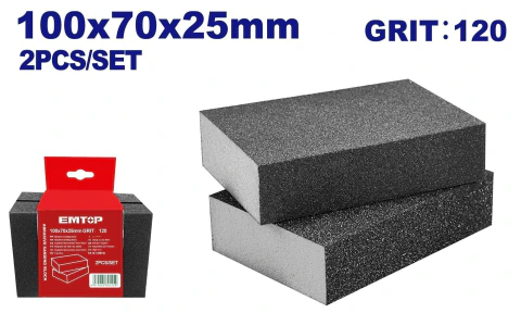 Set x 2 esponja abrasiva 100x70x25mm gr.120 metal y madera TV EMTOP EMUK1502