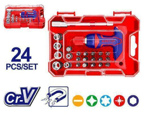 Set destornillador 24pz Cr-v mango en T crique EMTOP EBST02402