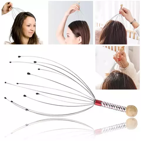 1pc polvo cabeça massageador de aço inoxidável gravado cabeça relaxante cér