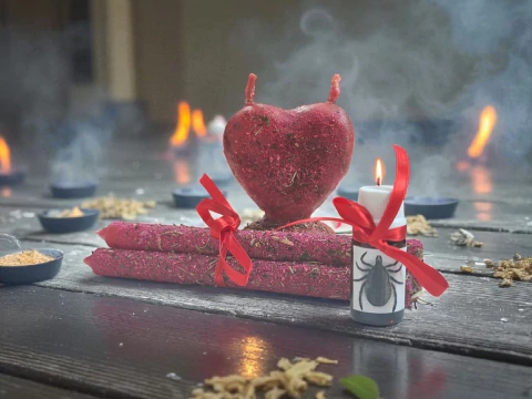 Vela Corazon Ritualizado Amarre/Endulzamineto/Union + Aceite Garrapata - comprar online