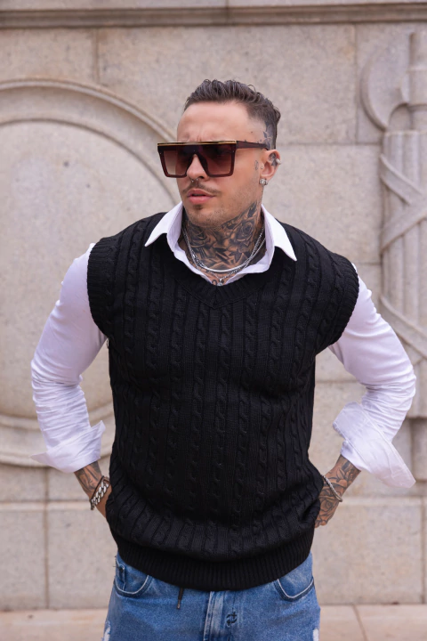 Óculos Oversized Luxo – Marrom com Barra Dourada