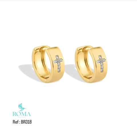 Argola lisa cruz cravejada ( Ref: BR318 ) - comprar online