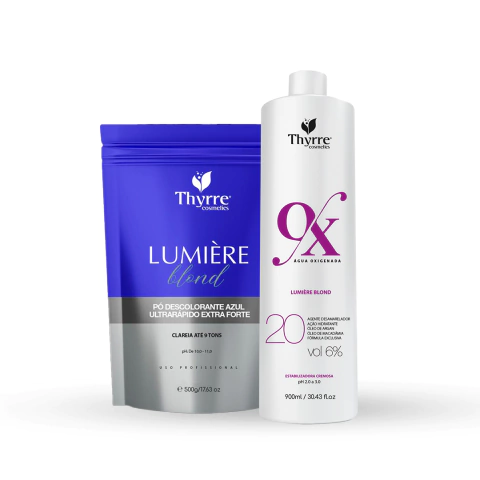 Kit Pó Descolorante Azul + Água Oxigenada 20 volumes Clareia Até 9 Tons Ultra Rápido Thyrre Cosmetics