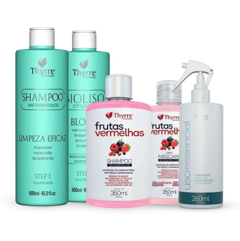 Kit BioLiso Blond 500 ml Thyrre Cosmetics + Kit Frutas Vermelhas 350 ml Thyrre Cosmetics + Finalizador Spray Uso Essencial 260 ml Thyrre Cosmetics - comprar online