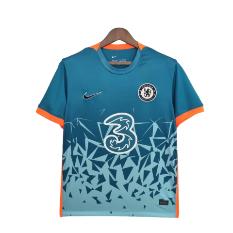 Camisa Chelsea Treino 22/23 - Torcedor Nike Masculina - Azul com detalhes em laranja e preto