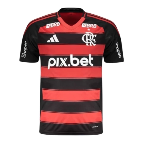 Camisa Flamengo I 25/26 - Torcedor Adidas Masculina - Preta e vermelha e Com Patrocínio