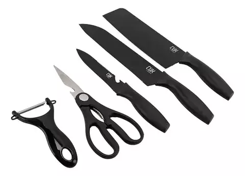 Kit x7 Cuchillos Dehuka Cocina Acero Inoxidable Juego Cocina soporte Tijera Multiuso
