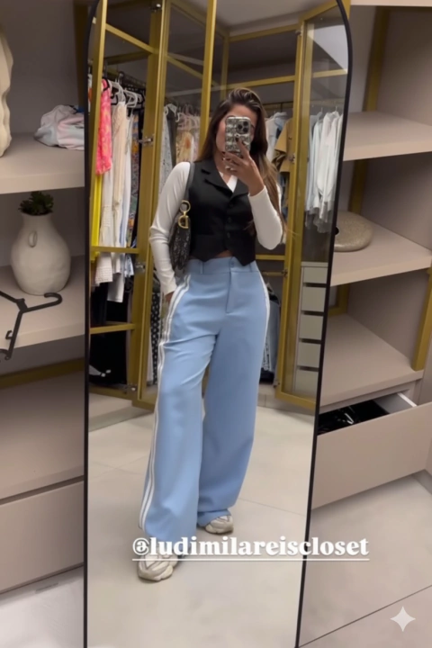 CONJ. CALÇA LISTRA LATERAL + COLETE (PRETO) COM LAPELA - comprar online