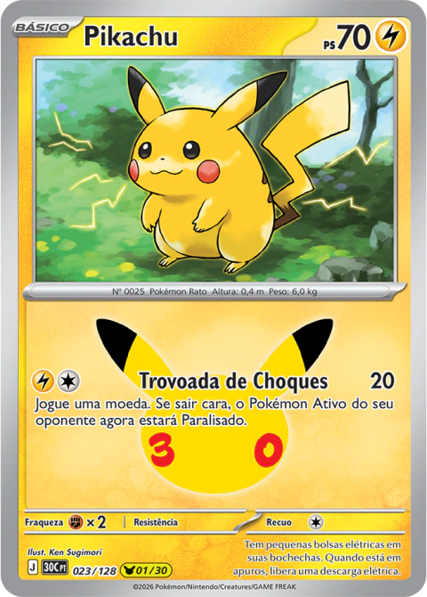 Carta Pokémon TCG Pikachu (023/128) Celebração de 30 anos