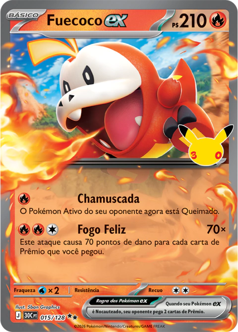 Carta Pokémon TCG Fuecoco ex (015/128) Celebração de 30 anos
