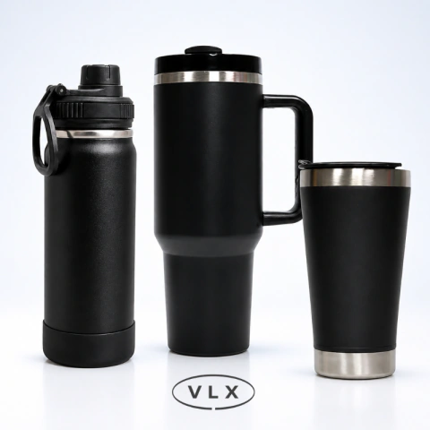 KIT TÉRMICO DA VLX GARRAFA 600ML + COPO TERMICO 1200ML + BRINDE COPO 475ML