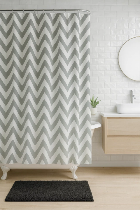 Set De Baño Cortina Con Ganchos Y Alfombra Completo Calidad