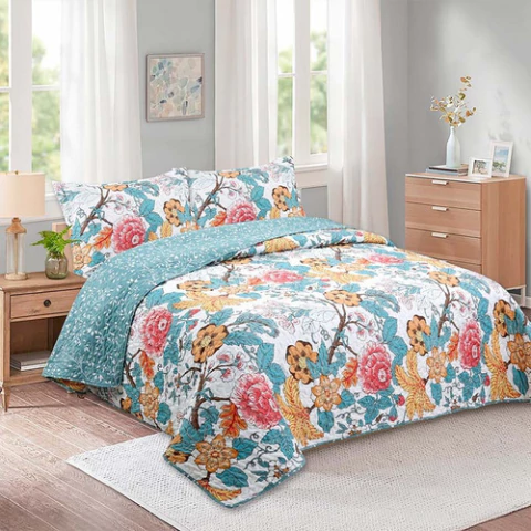 Cubrecama Quilt Cover Deluxe 2 1/2 Plz Queen Size Estampados Flores Floreado