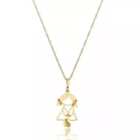 Pingente Menina Filha Lacinho Com Corrente Singapura Em Ouro 18k - comprar online