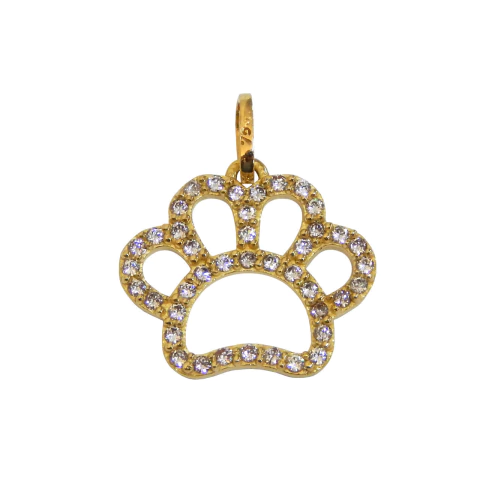 Pingente Patinha Pata Cachorro Em Ouro 18k Com Zircônias