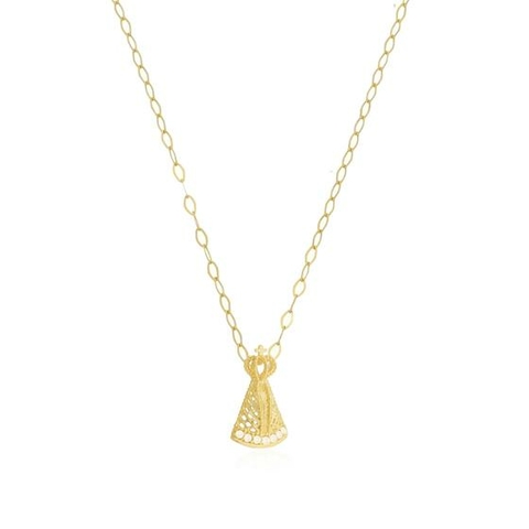 Pingente Nossa Senhora 12mm + Corrente Americana Em Ouro 18k