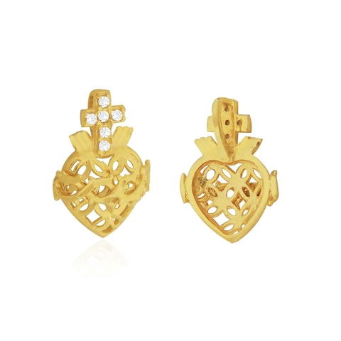 Pingente Sagrado Coração Jesus Com Zircônias Em Ouro 18k