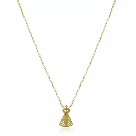 Pingente Nossa Senhora Trabalhada 11mm Com Corrente Portuguesa Em Ouro 18k - comprar online