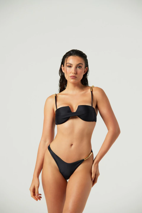 Calcinha de Biquini Asa Delta Metal Lateral Touché - Preto Profundo - comprar online