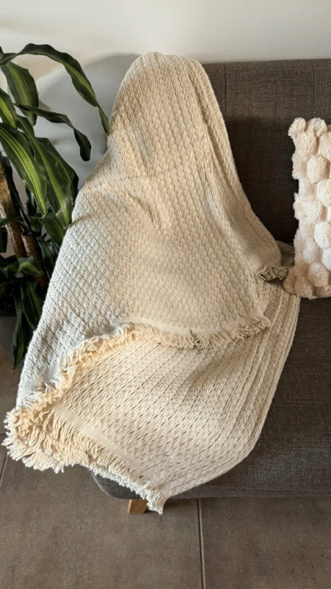 MANTA RÚSTICA XXL LOANA NATURAL - comprar online