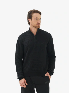 Suéter Tricot Gola Alta Com Ziper Lobo Bordado Act