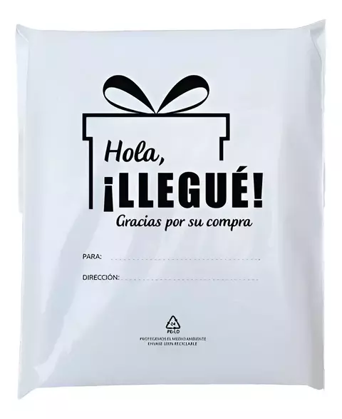 Bolsa Ecommerce Hola Llegué! N°2 - 30x40cm + 5cm solapa c/adhesivo - Polimeros Impresos
