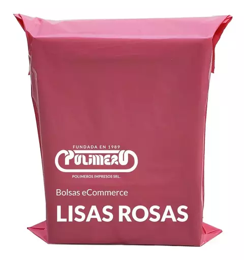 Bolsas ecommerce rosas lisas tamaño 20x30 cm con solapa adhesiva.