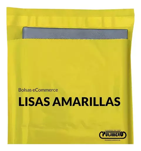 Bolsas ecommerce amarillas lisas tamaño 30x40 cm con solapa adhesiva.