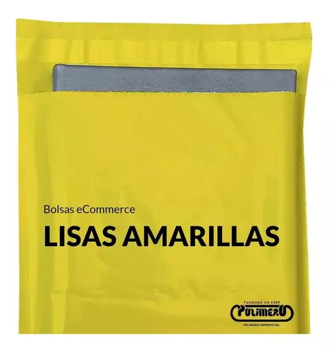 Bolsas ecommerce amarillas lisas tamaño 20x30 cm con solapa adhesiva.