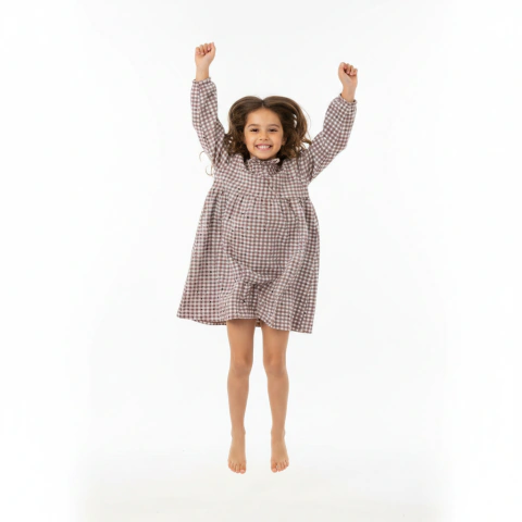 Vestido Infantil Menina Xadrez Vichy Manga Longa | Cotton Leve
