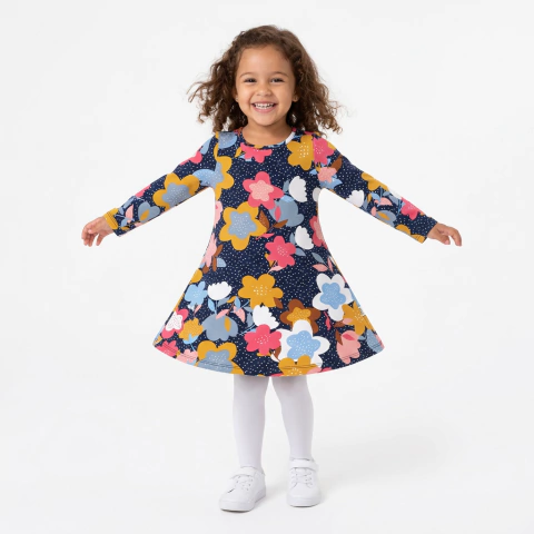 Vestido Infantil Menina Meia Estação Estampado | Algodão Confortável