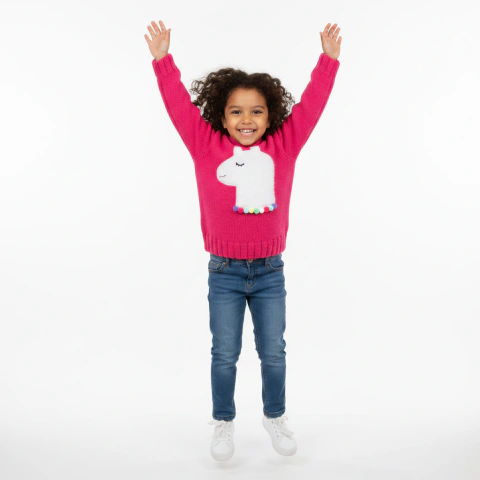 Blusa Infantil Menina Tricot com lhama Colorido Rosa | Tricot Premium Antialérgico