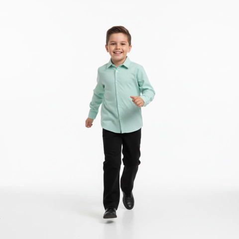 Conjunto Infantil Menino Camisa Verde e Calça Sarja Preta | Casual Elegante