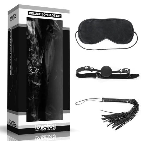 KIT BONDAGE LUXO COM 3 PEÇAS - MORDAÇA, VENDA E CHICOTE SM021