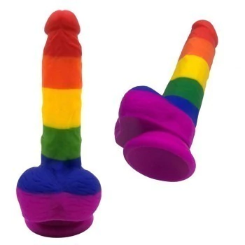 PRÓTESE COLORIDA REALÍSTICA COM SACO E VENTOSA ARCO ÍRIS PE107