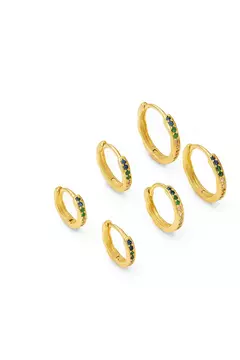 BRINCO TRIO SEMIJOIA PEDRINHAS COLORIDAS