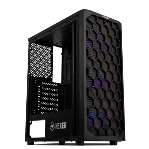 Gabinete Gamer Mancer Hexer, Rainbow, Mid-Tower, Lateral de Vidro, Com 3 Fans, Preto, MCR-HEX-RB01
