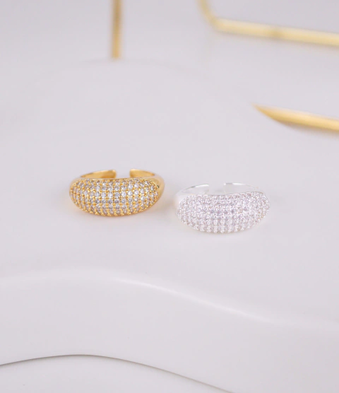 Anel Regulável Mirror Cravejado - Banho de Ouro 18k