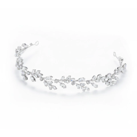 Tiara Flora em Prata com Moissanites