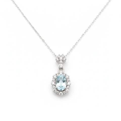 Colar Clássico em Prata com Águas Marinhas e Cristais