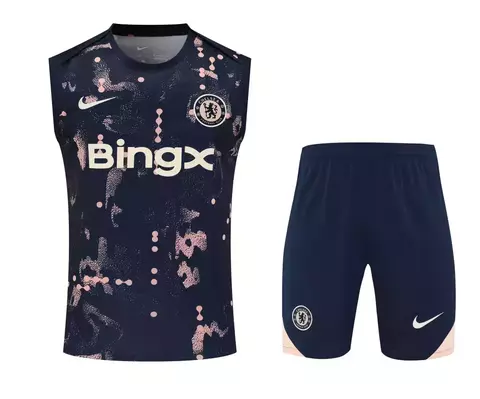 Kit Treino Adulto - Camisa e Shorts - Chelsea Nike 24/25 - Azul com detalhes em salmão