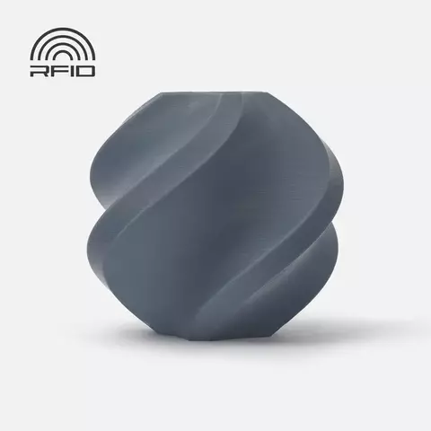 Peça impressa em 3D com filamento PLA Basic Bambu Lab na cor cinza, com acabamento liso e formato espiralado